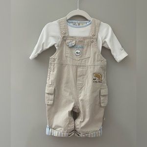 Disney Pooh tab overalls outfit with onesie.